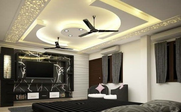 pop design of bedroom with fan
